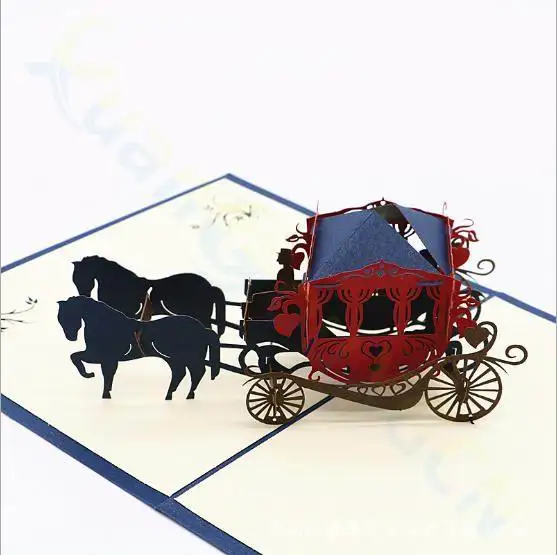 Wedding carriage 3D paper Invitation Card Event wedding greeting card Valentine's Day pop up card Party Invitations Supplies