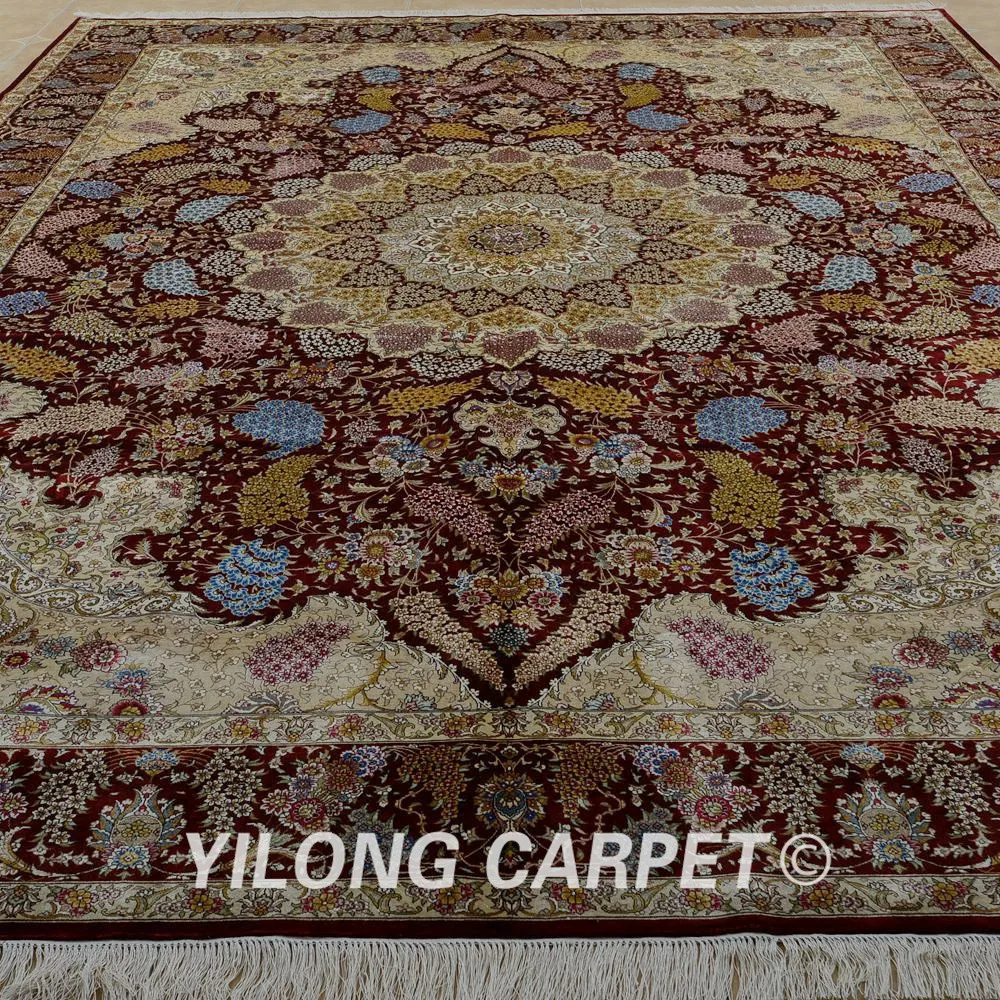 Yilong 9 5 'x 12 8' персидский ковер Большой античный красный шелковый ручной работы