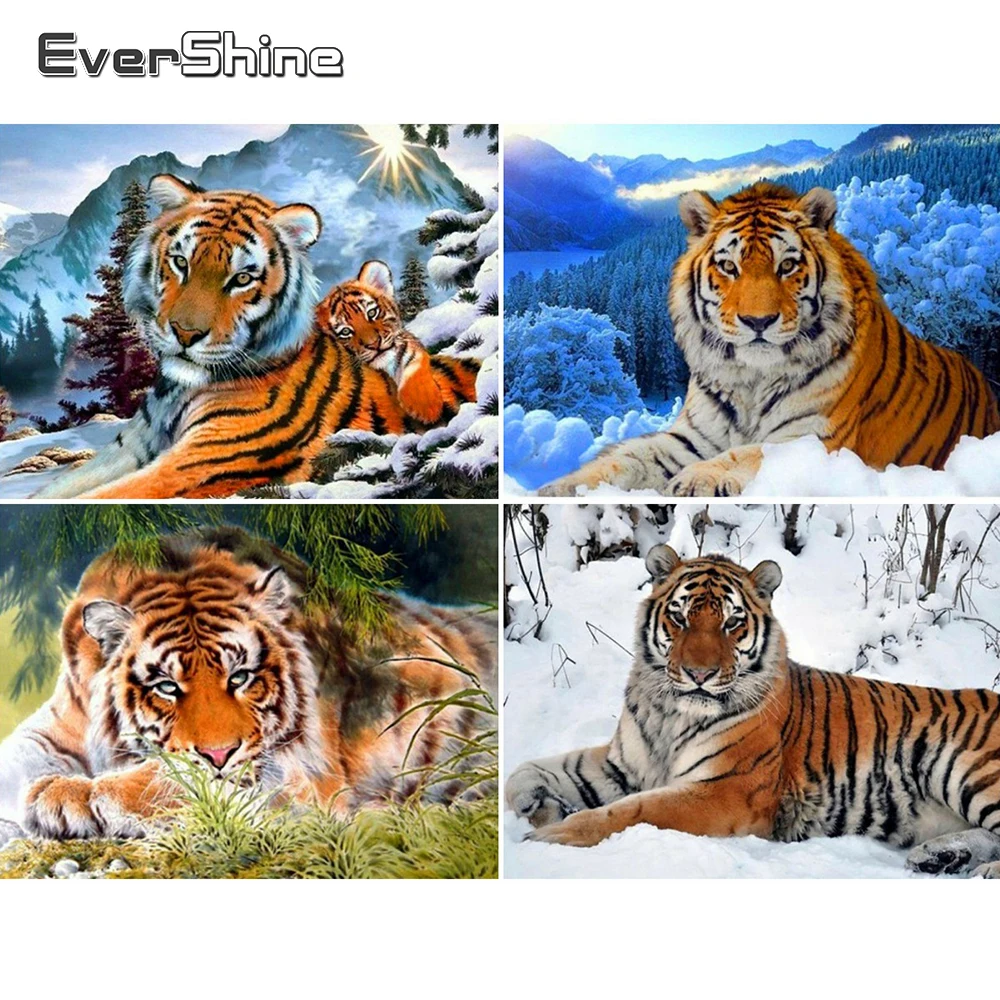 Алмазная 5D мозаика Evershine с Полноразмерным изображением тигра вышивка крестиком