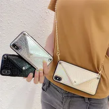 Portfel na karty kredytowe portfel Crossbody długi łańcuszek na iPhone 11 pro XS Max 7 8 6s Plus X XR skóra węża pokrowiec teksturowy z paskiem(China)