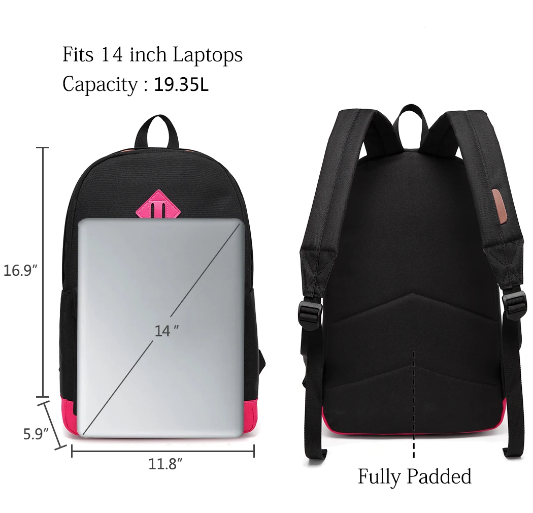  Backpack Women and Girls VASCHY Unisex Classic Water Resistant Rucksack School Backpack 14Inch Lapt