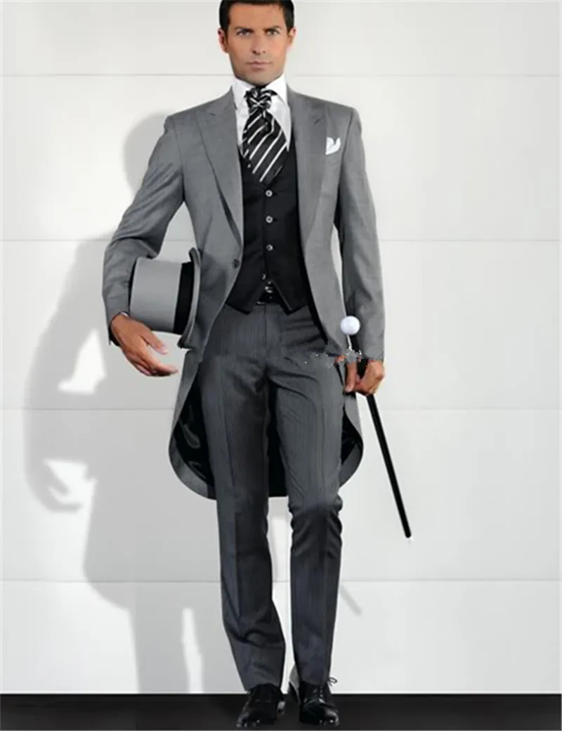 

2017 New Grey Men Blazer Tailcoat Groomsman costume homme Long Men's Wedding Suit homens wedding groom men blazer suits