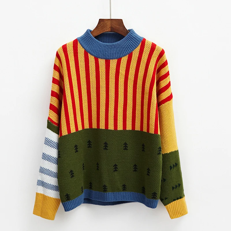 

Female Korean Harajuku Clothing For Women Winter New Loose Wild Mosaic Students Sweater Jumper Women's Sweaters Kawaii Ulzzang
