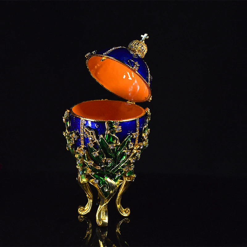 QIFU Royal Blue Faberge Egg Home Decor Metal Easter Egg