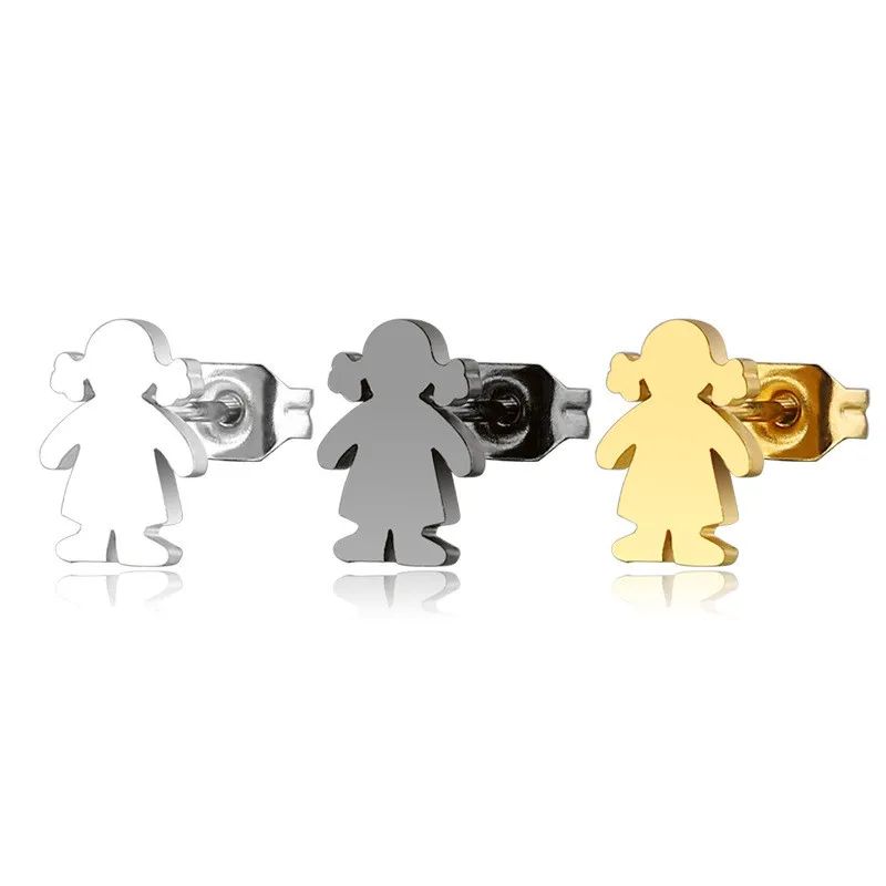 

New Design Stainless steel Stud Earrings Girls Doll Shaped For Women Fashion Simple Style Ear Jewelry Gifts