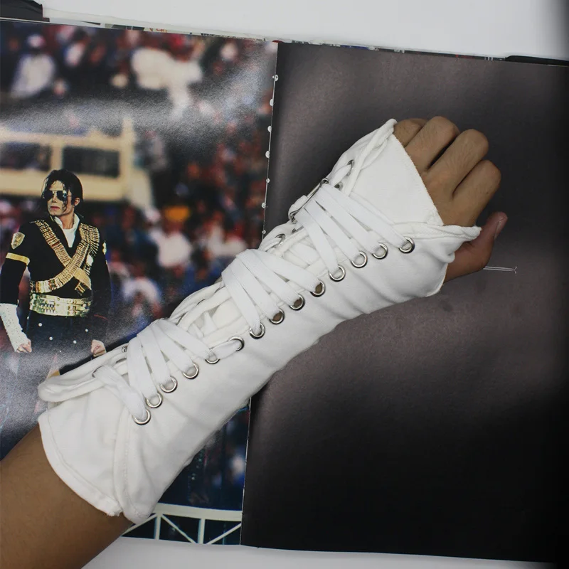 

Handmade Punk Rock Concert MJ Michael Jackson Classic Collection Cotton White Back ArmBrace Elbow Glove