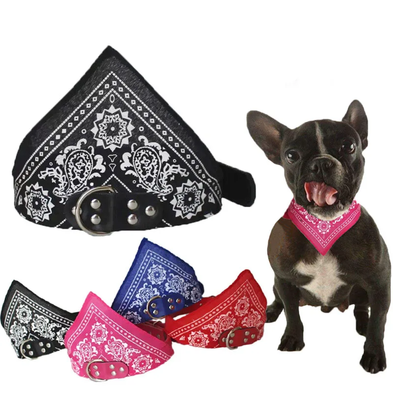 

7 Colors Print Dog Scarf Collar Pet Puppy Bandana Scarf Collar PU Triangular Bandage Scarf Adjustable Dog Neckerchief Collar