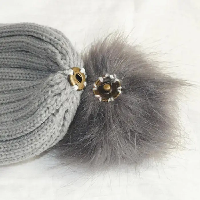 Fashion Women Faux Fur Ball Cap Pom Poms Winter Beanie Hat Knitted Warm Caps KNG88