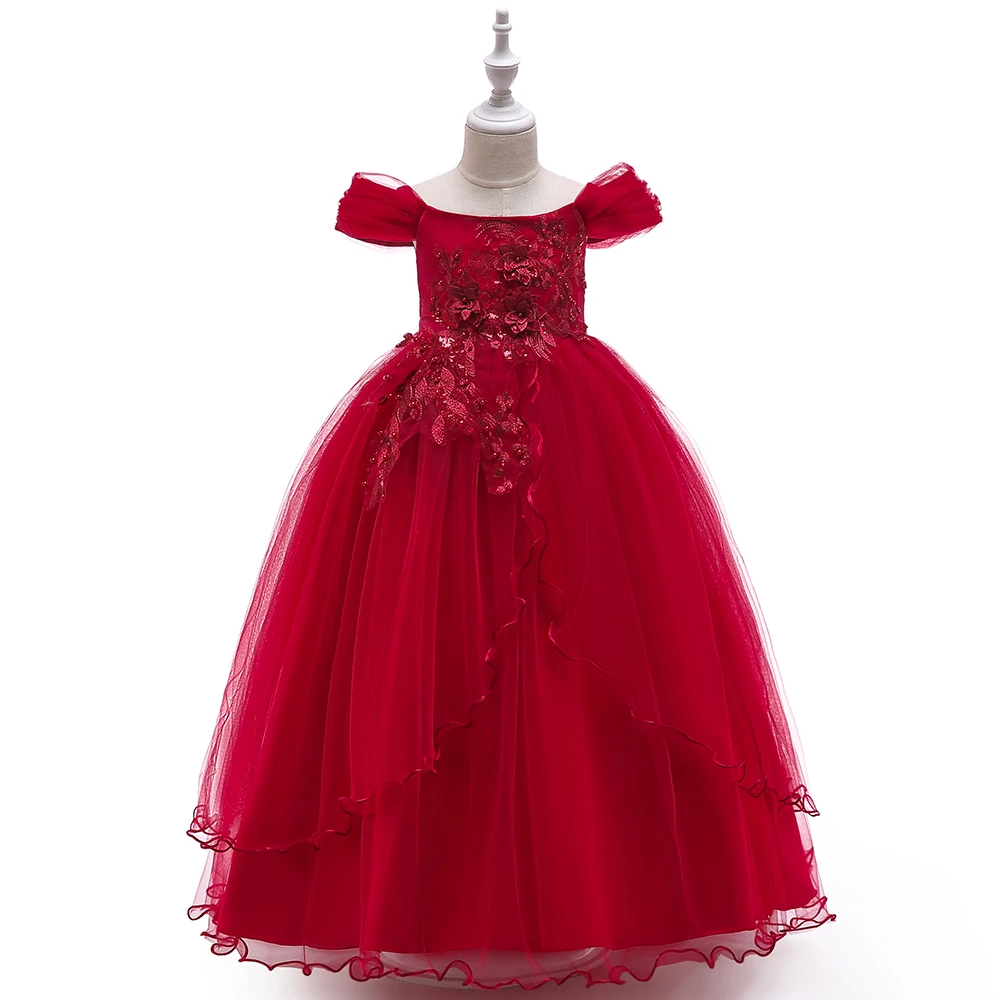 4-14 Years Kids Bridesmaid Dress For Girls Long Lace Prom Gowns Flower Girl Party Wedding Dresses Children Evening Clothing