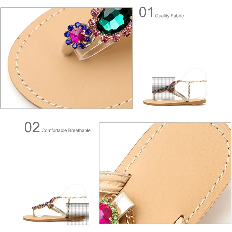 KHTAA Women Rome Thong Sandals Gladiator Crystal Rhinestone Boho Female Beach Ladies Sandalias Casual Fashion Shoes Plus Size