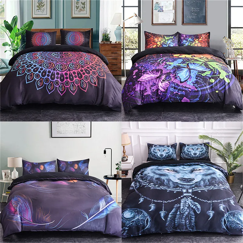 

Boniu Luxury Bedroom 3D Mandala/Dream Butterfly/Feather/Wolf With Dream Catcher Bedding Set 2/3pcs Boho Duvet Cover Queen Size