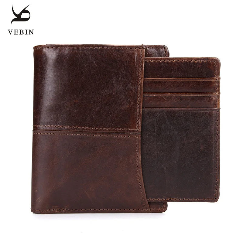 Vebin Mens Genuine Leather Wallet Short Wallet Leather Wax Oil Purse Money Pocket Male Purses Wallet