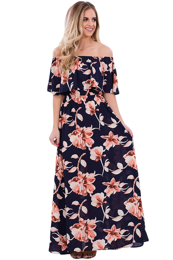 off shoulder maxi floral dress
