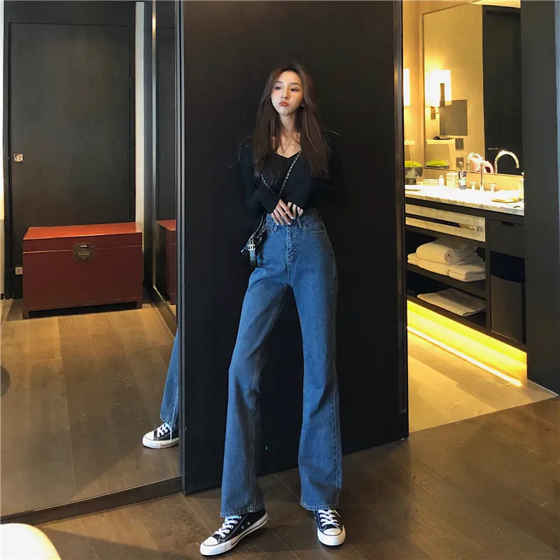Buy Hot Womens High Waist Jeans Wide Leg Loose Fit Leisure Vogue Denim Full Length Straight Casual Jeans Spring Summer