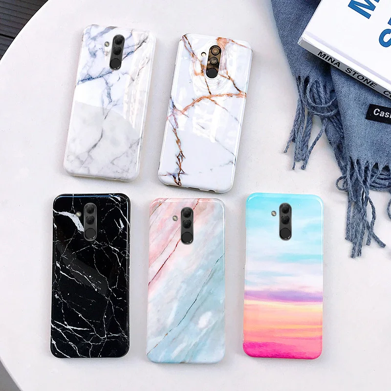 

Anti-Knock Hybrid Marble Rainbow Soft Silicone IMD Glossy Case Cover For Huawei P20 Pro Nova 3e Mate20 Lite P30 Pro