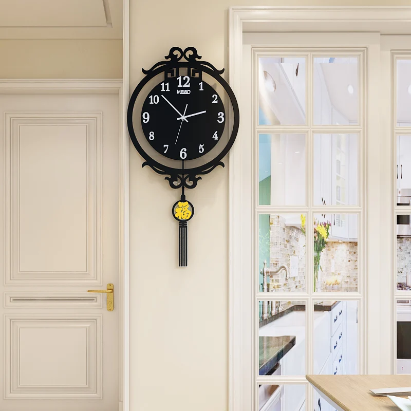 

Chinese Style Luckly Swingable Round Wall Clock Modern Design Living Room Creative Wall Charts Clocks Home Decor Free Shipping