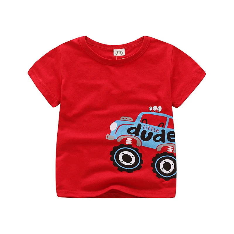 V-TREE, летняя футболка для маленьких мальчиков, хлопковые топы с принтом автомобиля, футболки для мальчиков, детская верхняя одежда, топы для детей 2-8 лет - Цвет: red car