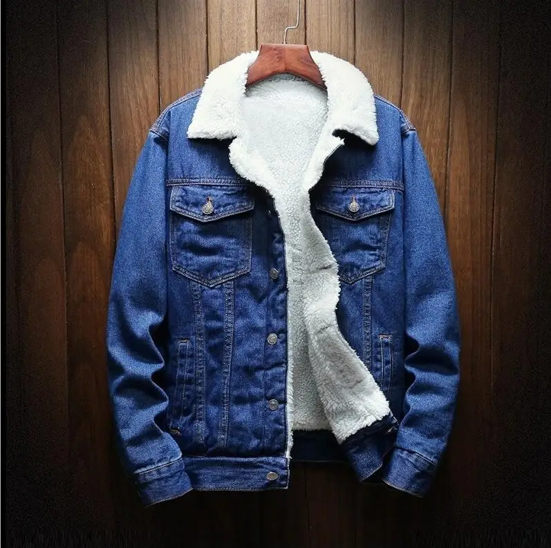 Осенне-зимняя меховая джинсовая куртка, Женская куртка-бомбер, женский джинсовый жакет, пальто с полной теплой подкладкой и передними пуговицами, карманами с клапаном - Цвет: Королевский синий