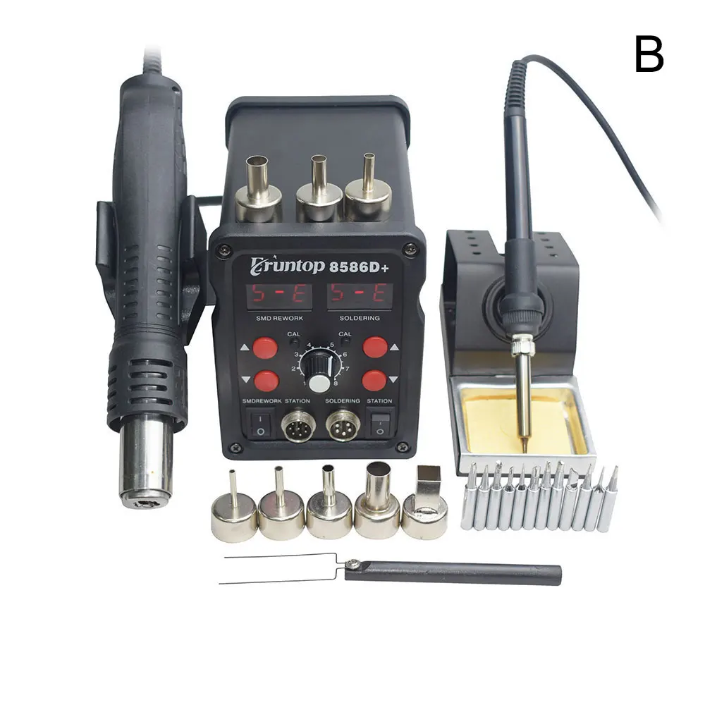 Черный Eruntop 8586D+ двойной цифровой дисплей электрические паяльники+ фена лучше SMD паяльная станция обновленная 8586