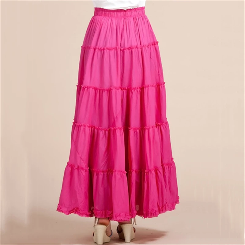 

2018 Autumn Winter Women Bohemian High Waist Long Skirts Ladies Solid Color Elastic Waist Pleated Ankle-Length Skirts O321