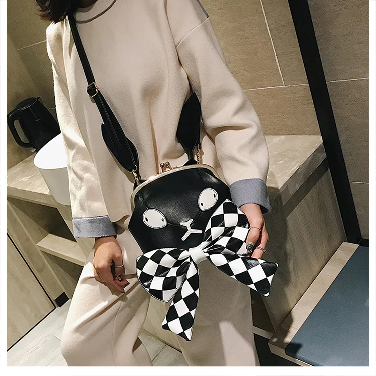 Harajuku Кролик Банни Монстр плед лук Crossbody сумки Для женщин из искусственной кожи плеча Курьерская сумка, кошелек клатч Косплэй вечерние сумки