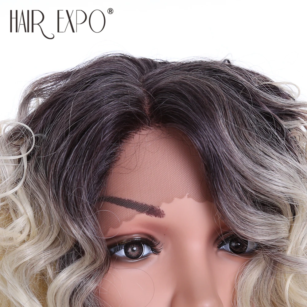 16 дюймов синтетический парик фронта шнурка жаростойкий натуральный Омбре Бург парик короткие вьющиеся волосы парики для женщин волосы Экспо город