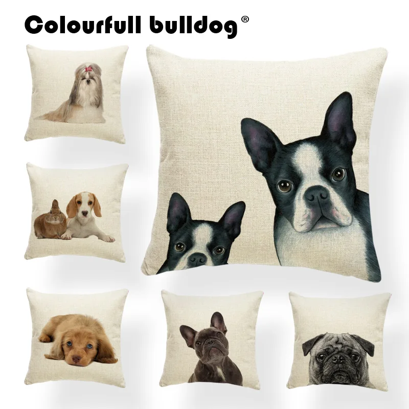 

Cuteness Animal Cushion Pillowcase Shih Tzu French Bulldog Cushion Cover Labrador Rabbit Car Boxer Dog 43*43 cm Home Couch Decor
