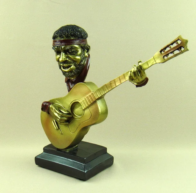 Reminiscent Jazz Guitarist Bust Statue Resin Music Character Sculpture