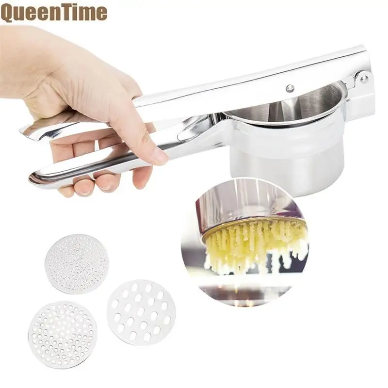 QueenTime Potato Masher Stainless Steel Garlic Press Manual Potatoes