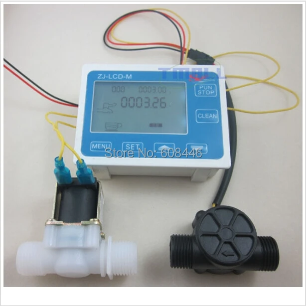 

G1/2" Water Flow Control LCD Display+Flow Sensor Meter+Solenoid Valve Gauge New