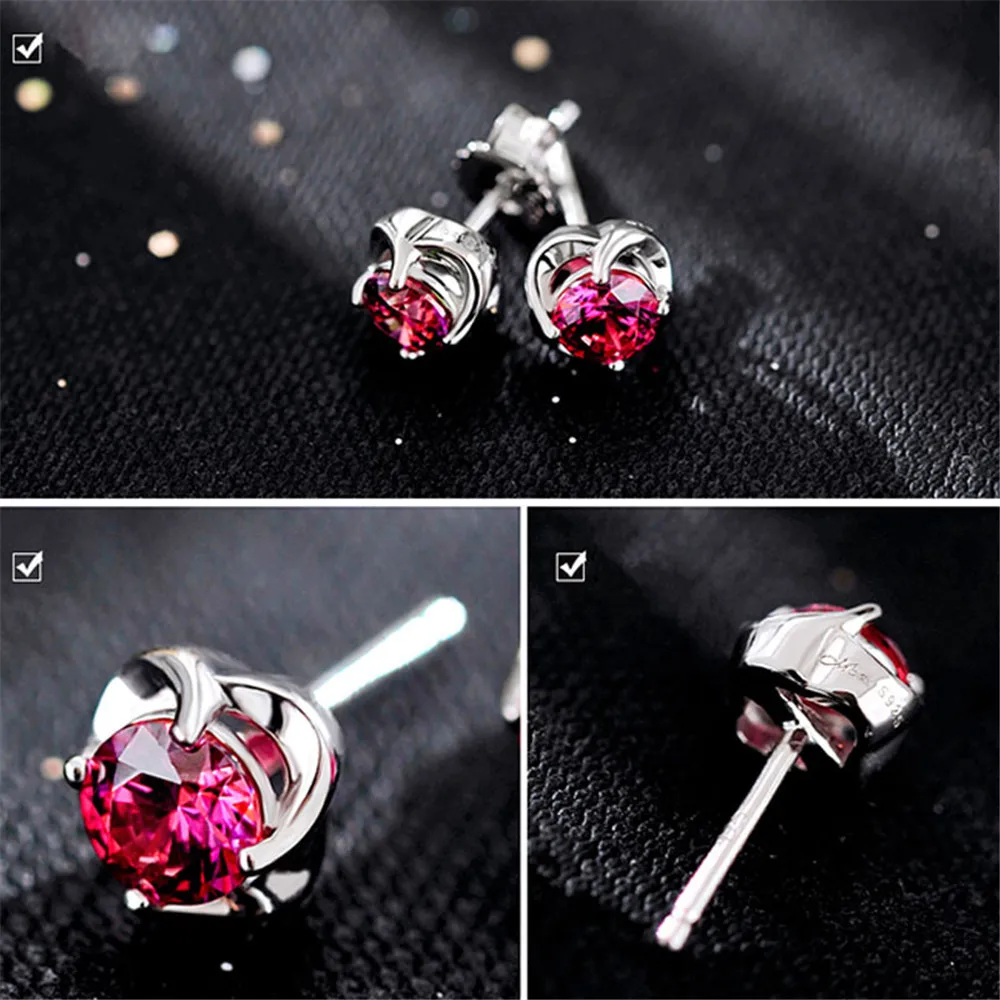 PANSYSEN Fashion Luxury Earrings for Women 925 Sterling Silver Created Ruby Gemstone Jewelry Stud Earring Valentine's Day Gift