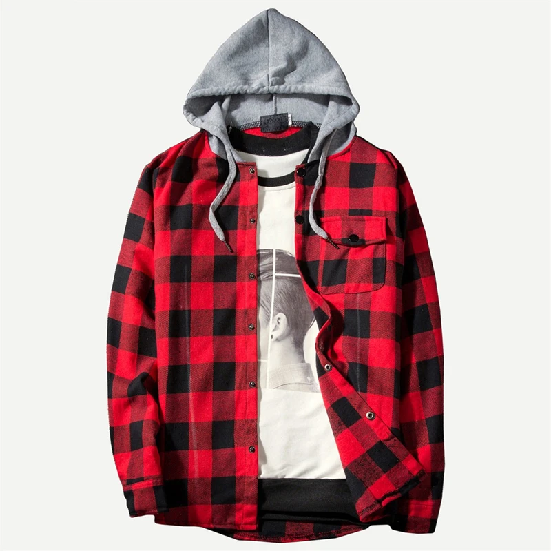 Men gingham hooded shirt Clearance