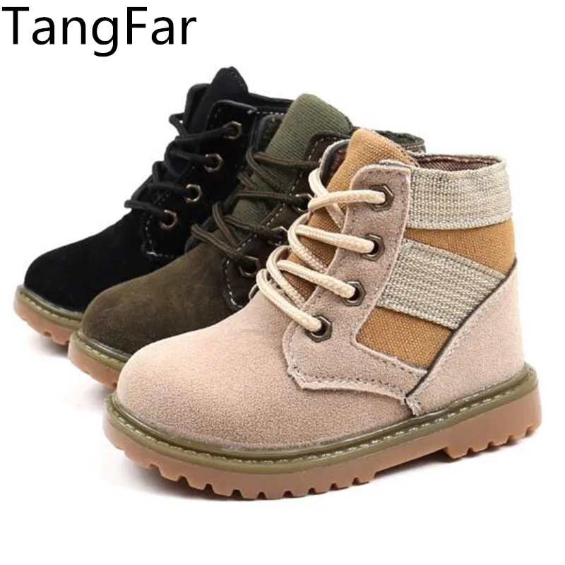 

Boy Girl Ankle Boots Leather Children Black Army Boot Autumn Kids Sport Botas Non-slip Toddler Sneaker