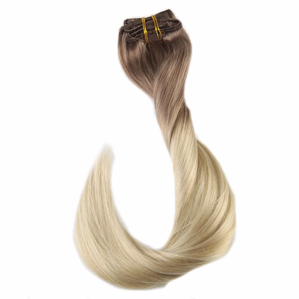 Продажа Полный блеск 7 шт. 100 г зажим для волос в расширения Ombre Цвет 100% Remy натуральные волосы клип в Dip окрашенная расширения двойное плетение волос
