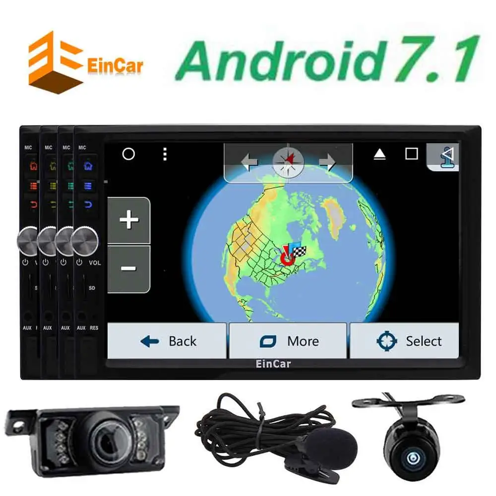 Top Android 7.1 Autoradio 2 Din Car FM Stereo Head Unit GPS Navigation Sat Nav HD Touch Screen Support USB/SD OBD 3G/4G Dual Cam-IN 2