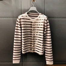New Spring 2009 V   Same Golden Butterfly Knot Flash Stripe Long Sleeve Knitted Shirt Pullover I