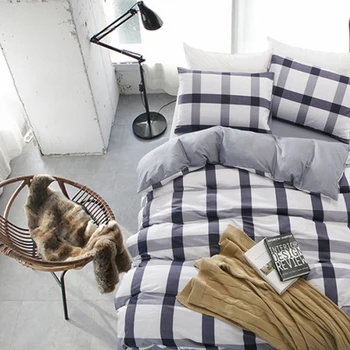 

Korean Princess Style Plaid Stripes Geometry Pattern Duvet Cover Bed Sheet Set 100% Cotton White/Pink/Blue/Green Bedding Set