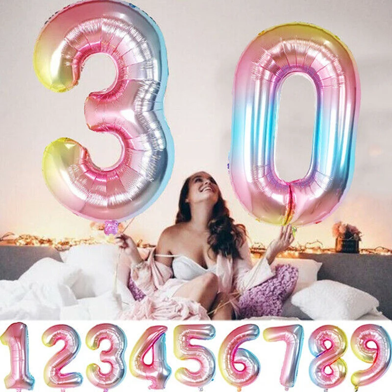 32/" Giant Foil Number Self Inflating Balloons Birthday Age Party Wedding