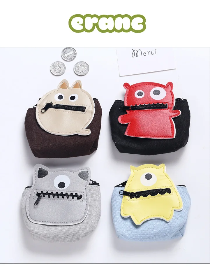 

12pcs/lot Korea Cute Monsters Canvas Zipper Coin Wallet Purse Storage Case Kids Birthday Christmas Gifts Present Party Favor