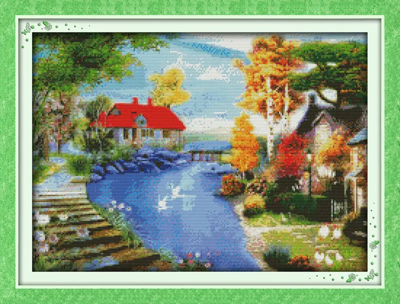 

The red house near the lake Printed Canvas DMC Counted Chinese Cross Stitch Kits printed Cross-stitch set Embroidery Needlework