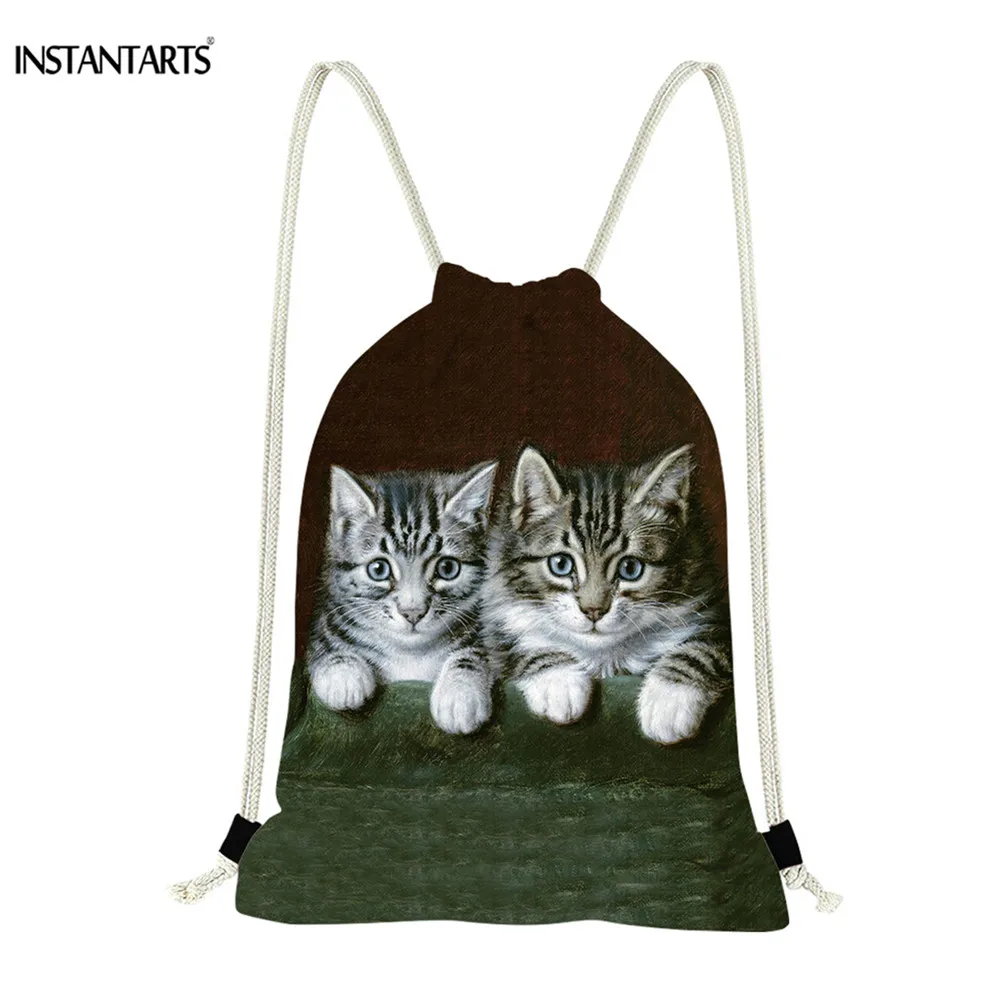 INSTANTARTS Cute Cat Kitty Print Drawstring Backpack for Women Men s Casual Travel Softback Mini Boy