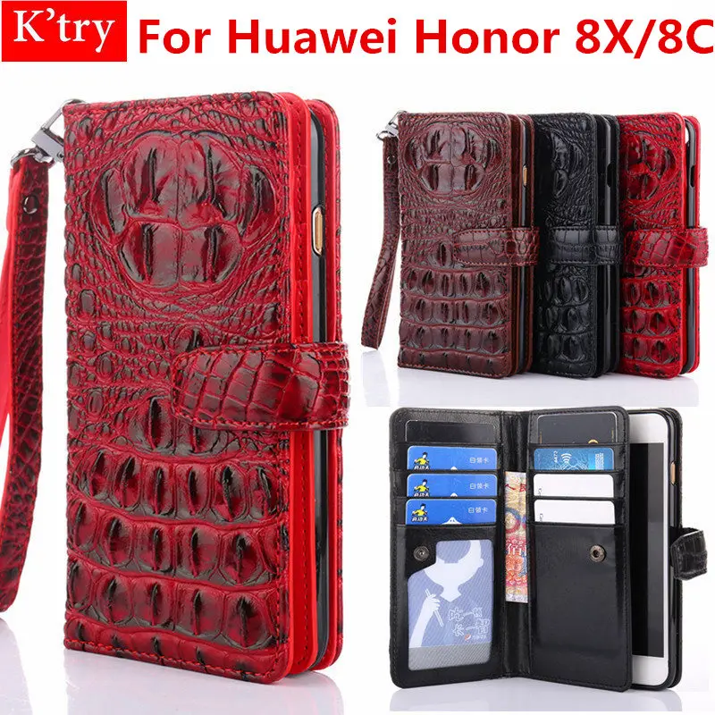 

For Huawei Honor 8X 8C Case 3D Alligator Crocodile Leather Wallet Flip Cases Cover For Huawei honor 8x 8c Phone Bag funda