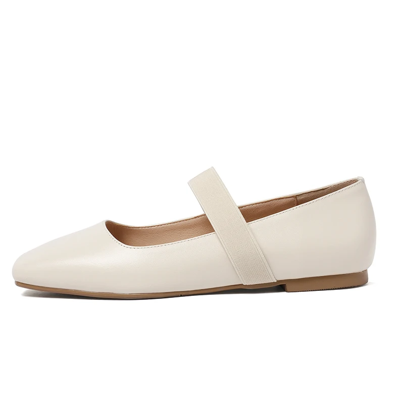 Bout Carré Beige Isnom Femmes Femme Ballerines Cuir Mary apricot 2019 Noir Chaussures Véritable Plat Nouveau noir En Printemps Jane 0Nwvmn8