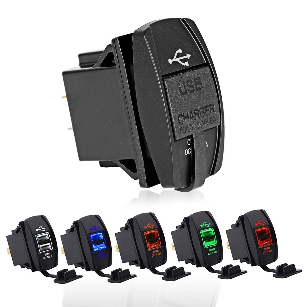 

3.1A Car Charger Double USB Charging Night Light LED Display Waterproof Car Interior LED Lamp 12-24V Accessories 5 Colors