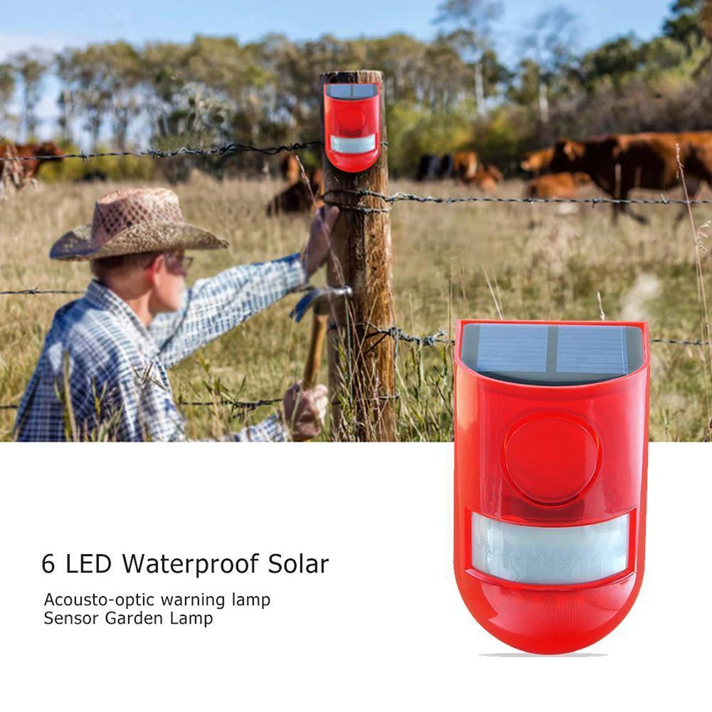 

Waterproof Solar 6 LED Alarm Warning Security Anti-Theft Flashing Light Sensor Garden Lamp