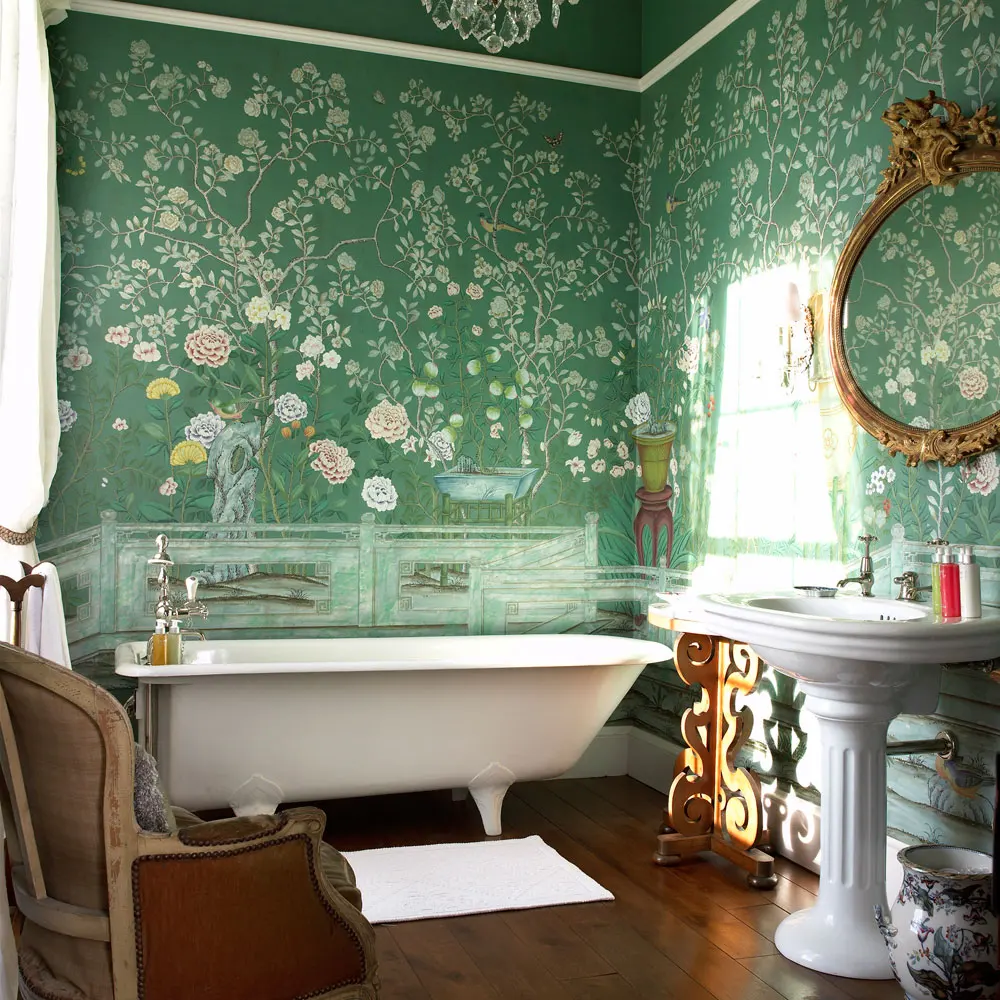 

Customized Classic elegant Hand-painted silk wallpaper painting flowers with birds many patterns and background optional