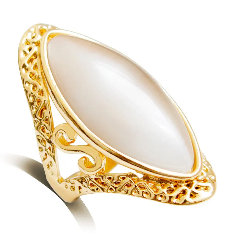 

F&U Elegant Ring High Quality New Fashion Elegant Gold Color Beige Oval Opal Ring for Lady Fine Jewelry Ring