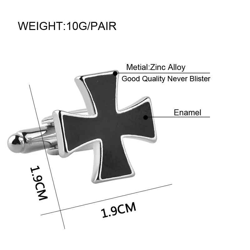 Черный крест, эмалированные запонки для мужчин, французская рубашка, мужские модные дизайнерские запонки из цинкового сплава, ювелирные изделия, свадебные деловые подарки на Рождество