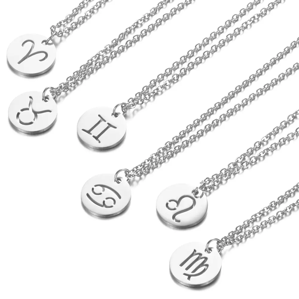 

Fashion Zodiac Choker Necklace 316L Stainless Steel Women Constellations Silver Color Never Fade Hollow-out 12 Signs Gifts
