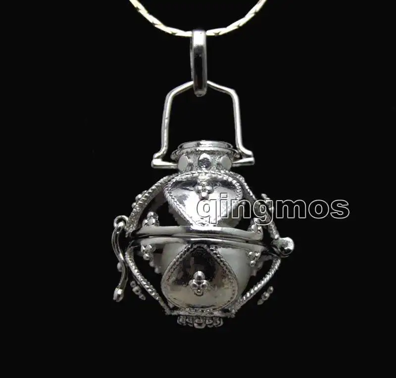

Big 20*24mm White Cage and White Shell Pearl with free 17" Silver plated Chain Necklace-nec6394 wholesale/retail Free ship